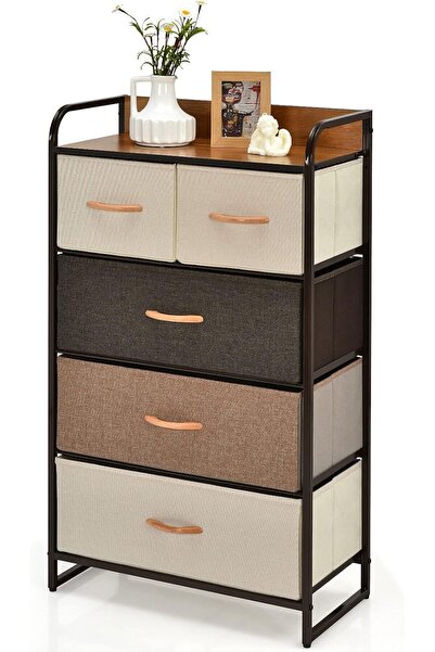 sharpdo 5-Drawer Fabric Dresser for Bedroom - 39" Tall Storage Tower w/Foldab...