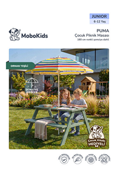mobokids Dış Mekan Piknik Masası Puma Masif Ahşap 4 Kişilik Junior 6 - 12 Yaş...