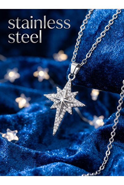 stainless steell قلادة على شكل نجمة القطبية مصنوعة من الفولاذ 316L وحجر الزرك...