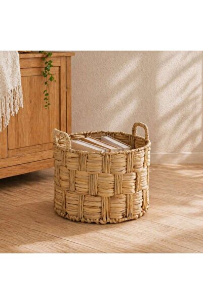PAN HOME Nymeria Round Water Hyacinth Basket With Handle 39x39x36 Cm-natural