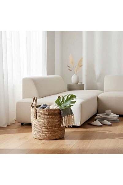 PAN HOME Cyndy Decorative Basket With Handle Dia25x25cm - Natural