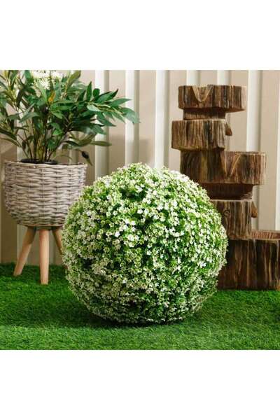 PAN HOME Hailey Boxwood Ball with Flowers D33cm - White