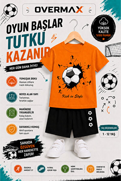 OVERMAX طقم أطفال مطبوع عليه Kick in Goal - تي شيرت وشورت مكون من قطعتين |   ...