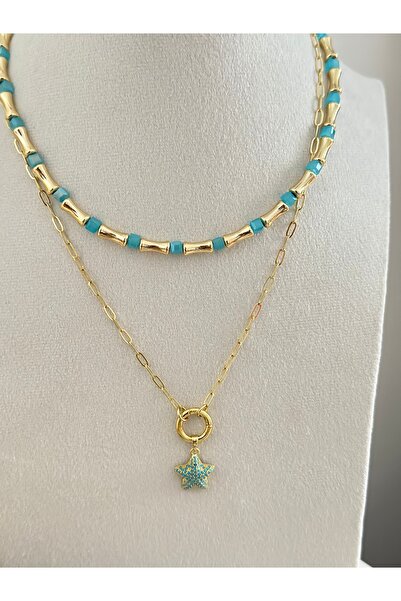 mibrillo Blue Stone Star Charm Necklace and Kenik Necklace Set Double Necklac...
