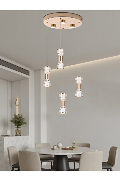 Apliqa Sayen 4'Lü Yuvarlak Gold Sarkıt Led Avize