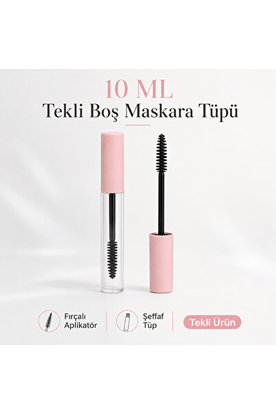 Beauty Box 10 ml Boş Maskara Tüpü Tekli Pembe Kapaklı Fırçalı Kirpik Kaş Seru...