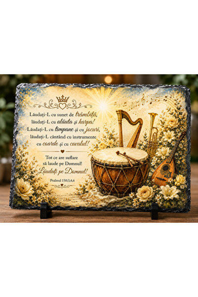 hiperborea Placă ardezie creștină cu instrumente muzicale și verset biblic – ...