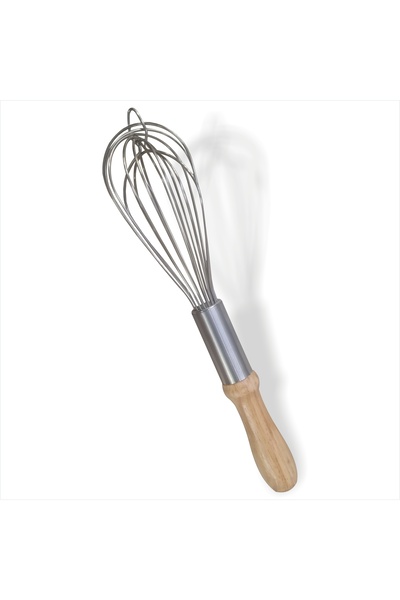 M3DECORİUM Natural Wood Handle Stainless Steel Whisk Wire Egg Cake Sauce Whis...