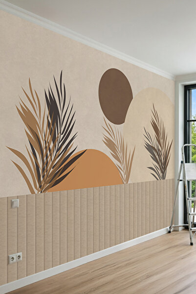dreamwall Modern Soyut Yapraklar ve Çıta Görünümlü Tek Parça Tekstil Duvar Ka...