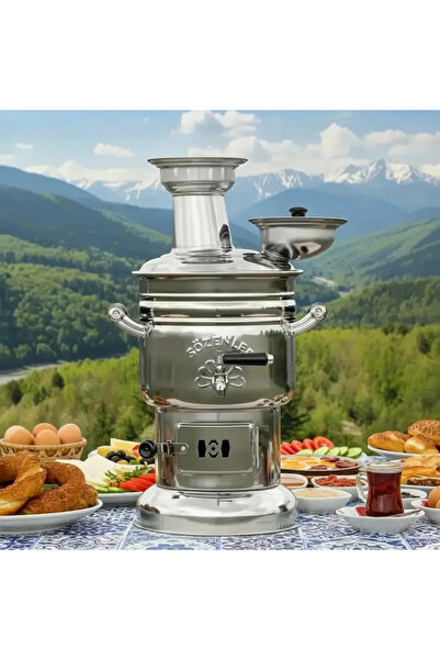 piknik sepeti SÖZENLER 4 LİTRE KÖMÜRLÜ-ODUNLU KROM SEMAVER (TURBO MODELİ)