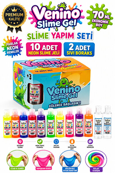 Venino Slime Making Set 10 Colors 70 ml Slime Gel 2 Pieces 70 ml Liquid Borax