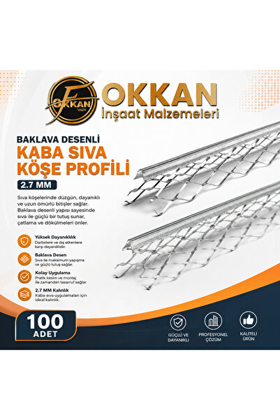 GNC BAKLAVA DESENLİ KABA SIVA KÖŞE PROFİLİ 2.7 MM 100 ADET