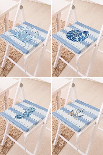 Home Set of 4 Sea-Themed Crab, Seahorse and Anchor Patterned Blue Lace-Up Cha...