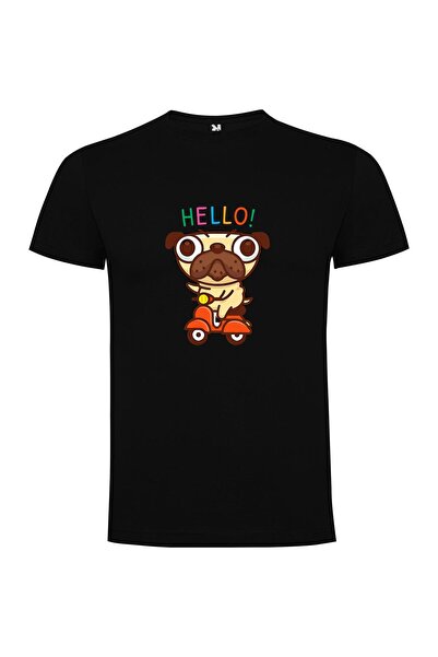 iLovePrints Hello Pug on Scooter Tshirt
