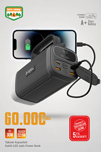 Kensa 60.000 mAH Hızlı Kamp Outdoor 30W 22.5W QC Dijital Göstergeli LED Fener...