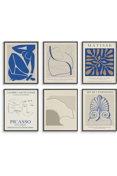ESSESORIES مجموعة ملصقات جدارية فنية زرقاء من ARPEOTCY Matisse S، مكونة من 6 ...