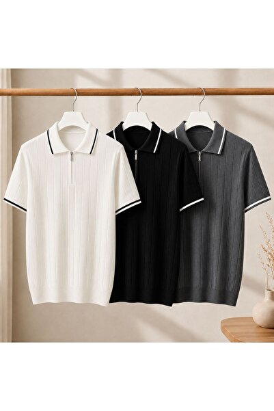 ixir 3-Piece Advantageous Set Men's Poloyaka Knitwear T-Shirt 100% Cotton Pre...