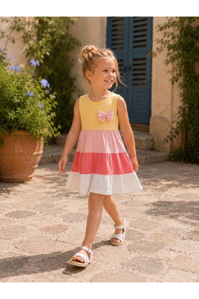 KİDSPİTİRCİK ROCHIE PENTRU FETE, CU DETALII FUNDĂ GALBENĂ, 100% BUMBAC, ROCHI...