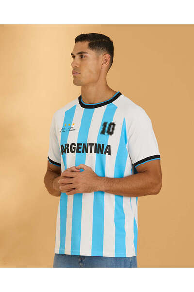 REDTAG Men Sky Blue Argentina Football Fan T-Shirt