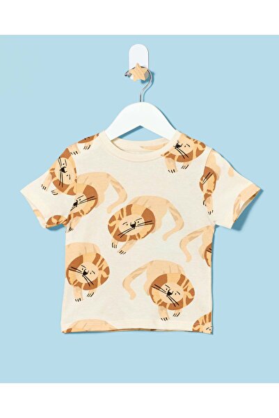 REDTAG Infant Boys Cream Printed T-Shirt