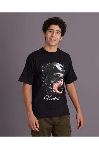 REDTAG Senior Boys Black Venom Print T-Shirt