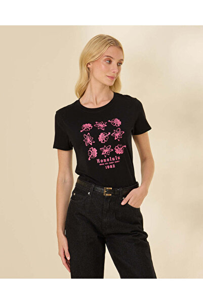 REDTAG Women Black Graphic T-Shirt