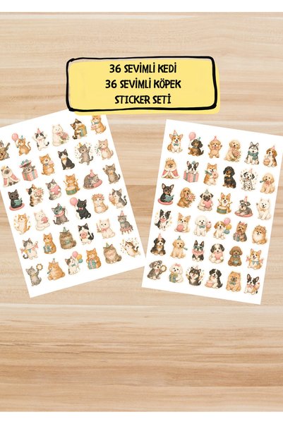 BieneGift 72-Piece (36-Piece Cat Sticker + 36-Piece Dog Sticker Set) 2 Sheets of Cute Animal Stickers, Cat Dog Sticker Set 72 Pieces – Cute Animal Stickers, Agenda Notebook Laptop Decoration Stickers