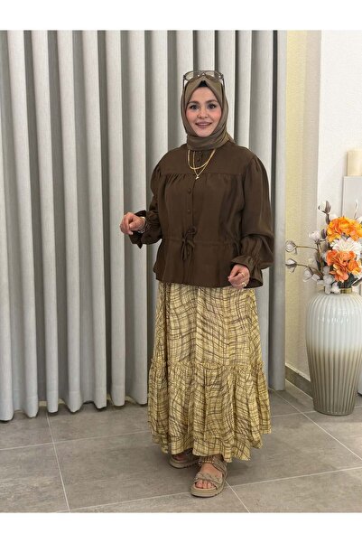 Armine TREND DESENLİ ETEKLİ TAKIM KAHVERENGİ