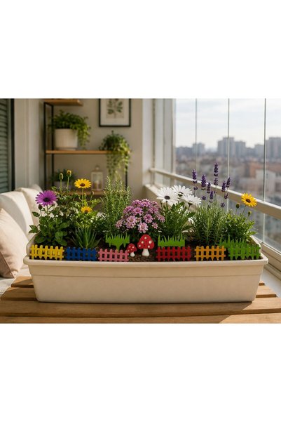 ArliaDesign Ahşap Saksı Süsü Seti Renkli Çit, Mantar, Çim ve Bitki Dekoru 42 Parça 3 MM MDF