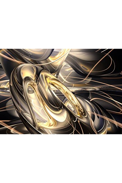 Persona Tablou Canvas, Valuri Abstracte Gri Si Aurii- 100 X 70 cm