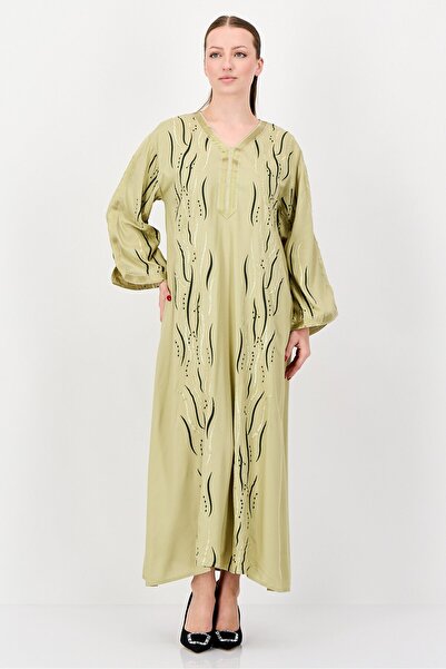Rufaya Women Embroidered Kaftan Maxi Dress, Light Olive