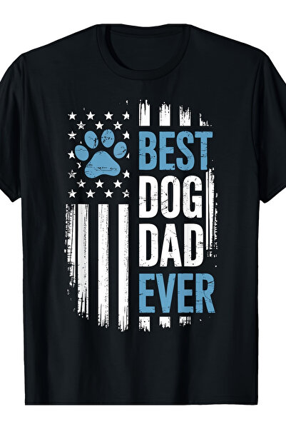 LİNA06 Pattern T-Shirt American Flag Dog Lover Crew Neck Casual Father'S Vale...