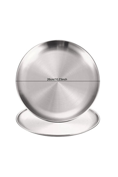 Choice1 2Pcs Silver 26cm 2Pcs Stainless Steels Round Silver Shallow Tray Plat...