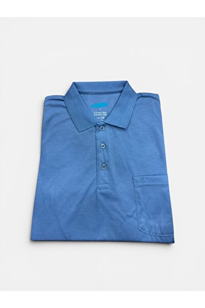 ercan triko Men's Large Size Short Sleeve Polo Collar Pocket Blue Color T-Shi...