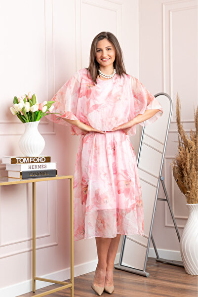 OEM Rochie dama Theresa din voal cu imprimeu floral roz pastel