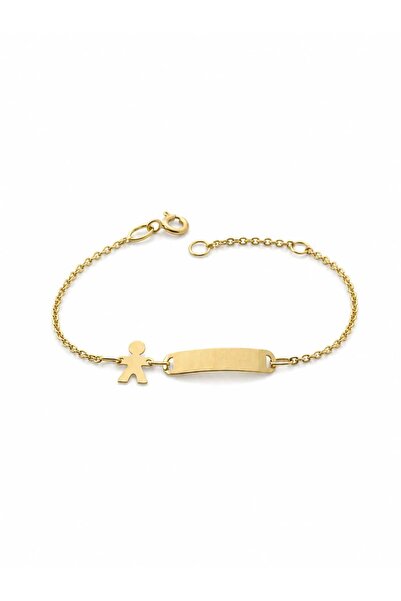 Aur 585 Brățară copii din aur galben 14k, cu plăcuță și charm copilaș, 12–14 ...