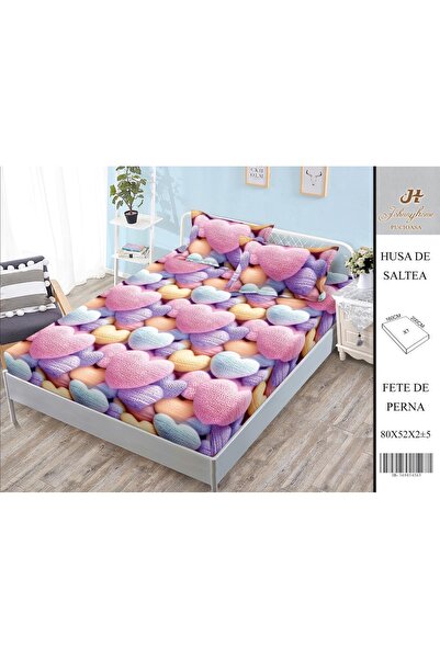 naniland.ro Husă de Pat Bumbac Satinat 2 Persoane 3 Piese Cu Elastic 160x200 cm