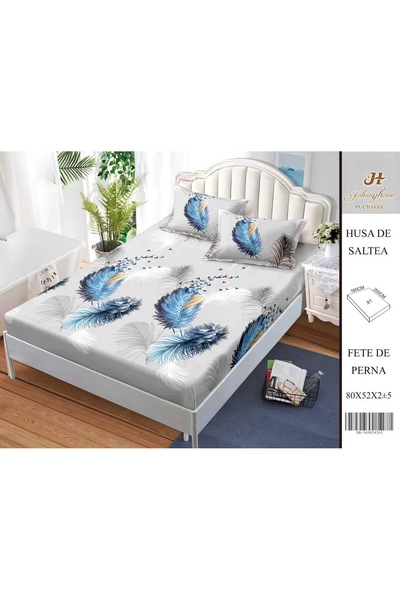 naniland.ro Husă de Pat Bumbac Satinat 2 Persoane 3 Piese Cu Elastic 160x200 cm