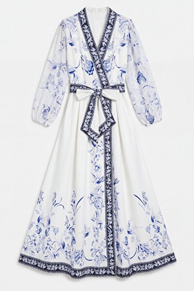 Hiccup Msn Floral Patterned V-Neck Belted Maxi Dress