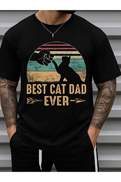 NOURAM Best Dad Ever Men's T-Shirt - Funny & Kitten Graphic Tee, 100% Cotton ...