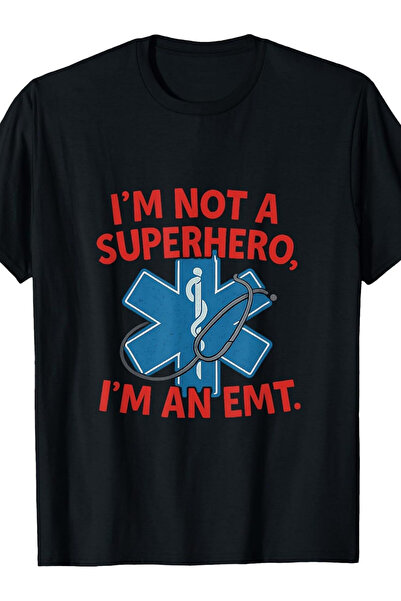 NOURAM تي شيرت رجالي بطبعة "Not a Superhero I Am an EMT" بأكمام قصيرة باللون ...