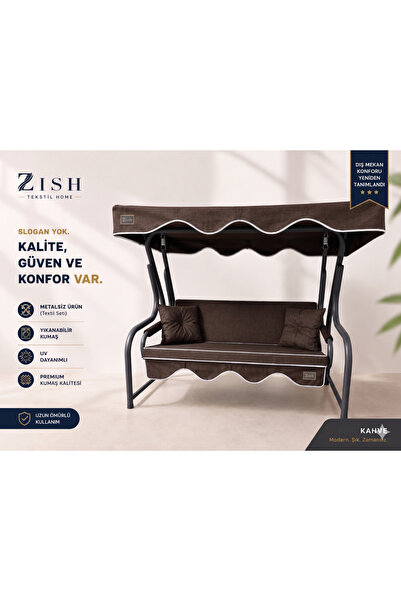 Zishome 3 Kişilik Bahçe Balkon Salıncağı Tekstil Seti 150x48x8 Cm Minder Ölçü...