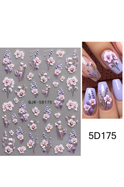Choice7 QJK-5D175 1pcs 5D Embossed Purple Flowers Nail Art Stickers Cherry Pe...
