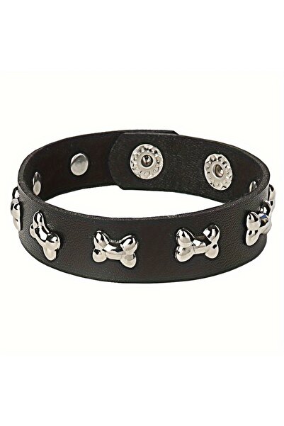 Choice Style 1 Punk-Inspired Black PU Leather Bracelet with Dog Bone Charms -...