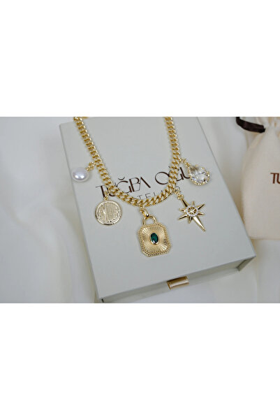 ATELİER TUĞBA Kol437 Multi-Charm Detail Thick Chain Necklace