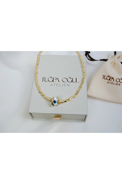 ATELİER TUĞBA Kol415 Nazar Beaded Gold Chain Necklace