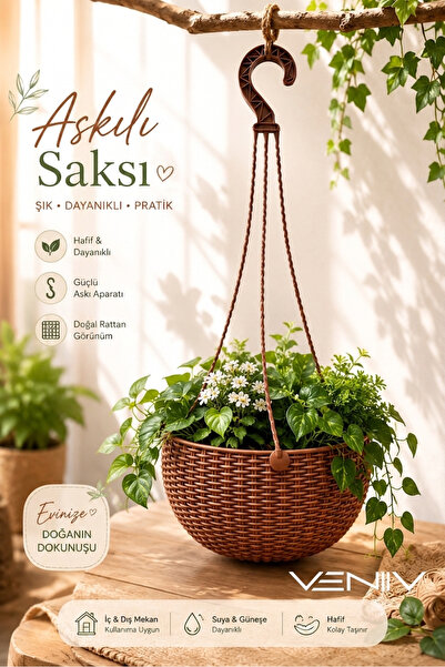 VENİV Rattan Makrome Saksı 2 Litre 1 Adet