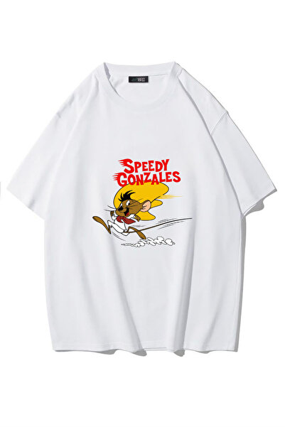 BRZ COLLECTION Tricou unisex supradimensionat Speedy Gonzales (ALB)