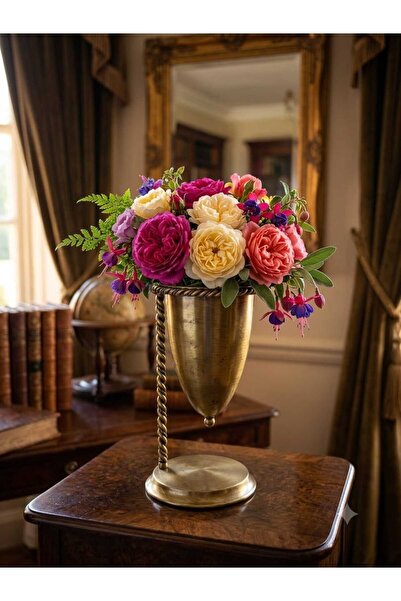 elif aksesuar Gold Metal Rope Model Vase with Stand Flower Pot 34 cm