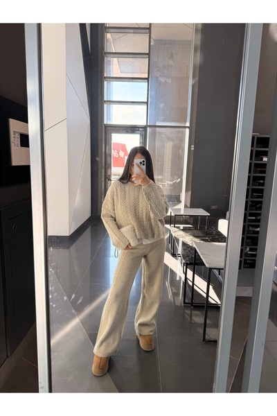 Labien Butik Saç Örgülü Premium Takım - Bej Standart Beden